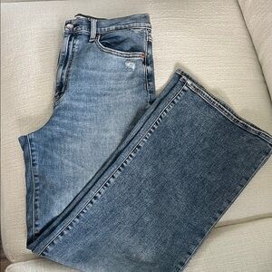 Medium blue wide leg jeans.